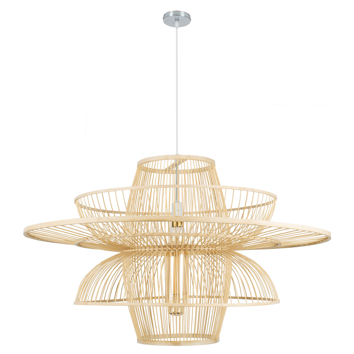 GloboStar® BALI 01758 Boho Κρεμαστό Φωτιστικό Οροφής Μονόφωτο 1 x E27 Μπεζ Ξύλινο Μπαμπού Πλέγμα Φ100 x Y60cm - ledmania.gr