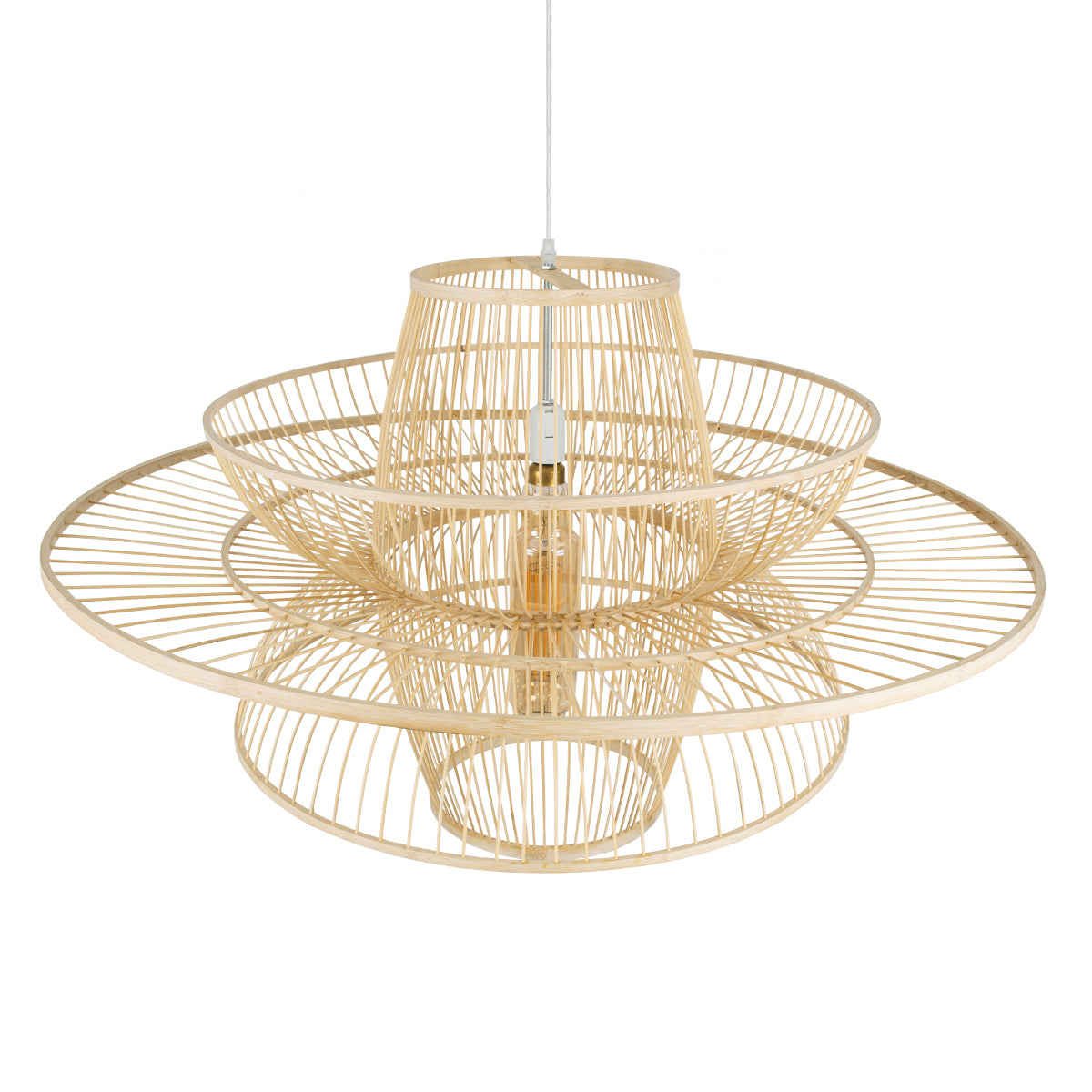 GloboStar® BALI 01758 Boho Κρεμαστό Φωτιστικό Οροφής Μονόφωτο 1 x E27 Μπεζ Ξύλινο Μπαμπού Πλέγμα Φ100 x Y60cm - ledmania.gr