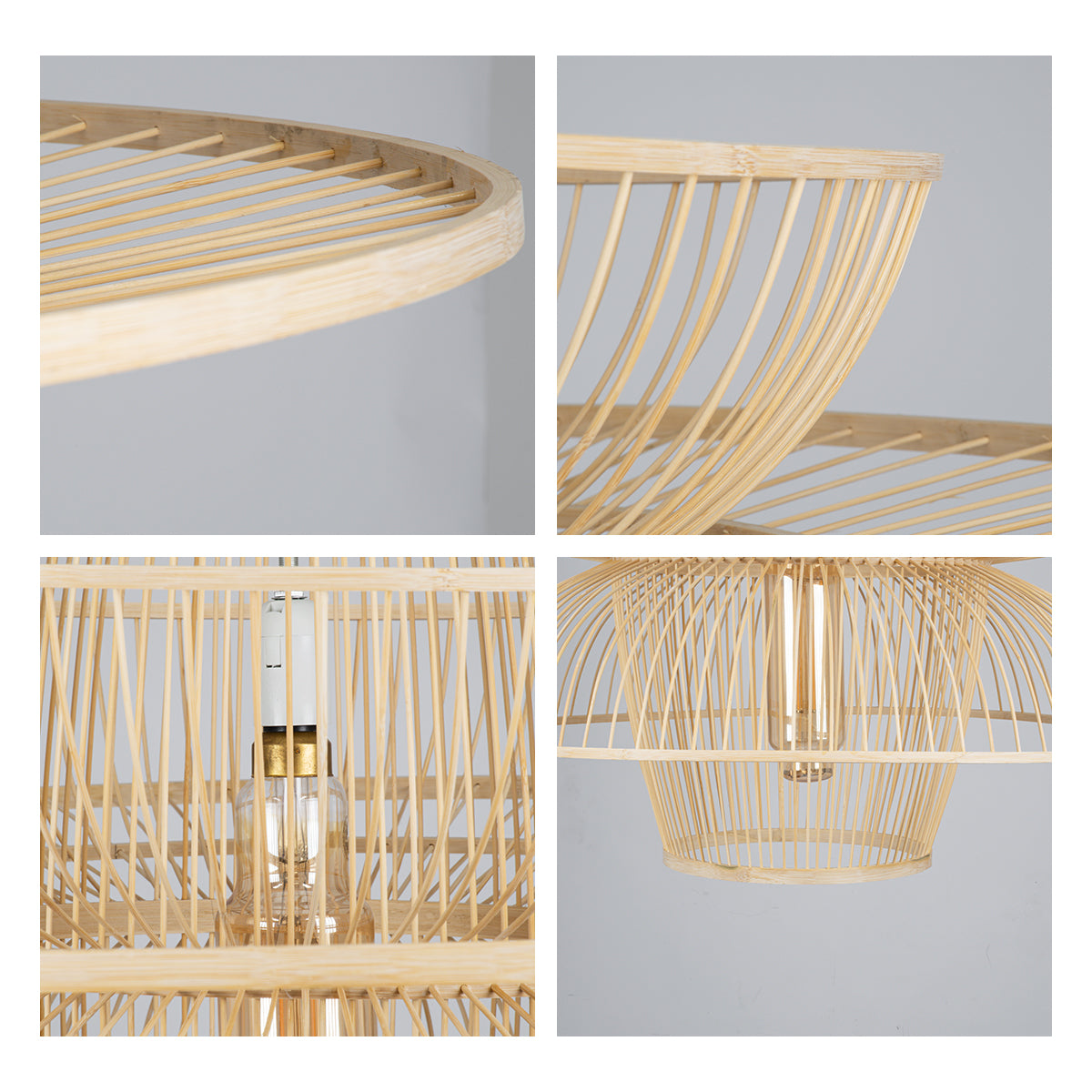 GloboStar® BALI 01758 Boho Κρεμαστό Φωτιστικό Οροφής Μονόφωτο 1 x E27 Μπεζ Ξύλινο Μπαμπού Πλέγμα Φ100 x Y60cm - ledmania.gr
