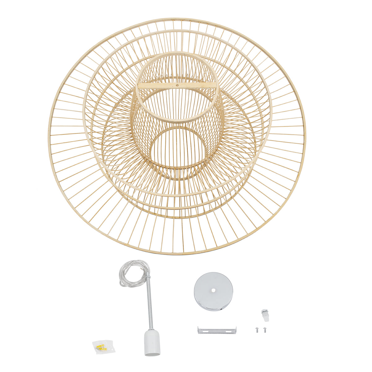 GloboStar® BALI 01758 Boho Κρεμαστό Φωτιστικό Οροφής Μονόφωτο 1 x E27 Μπεζ Ξύλινο Μπαμπού Πλέγμα Φ100 x Y60cm - ledmania.gr