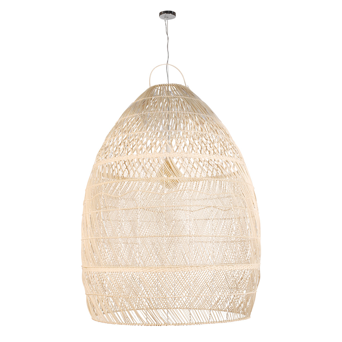 GloboStar® MALIBU 01813 Μοντέρνο Κρεμαστό Φωτιστικό Οροφής Μονόφωτο 1 x E27 Μπεζ Μπαμπού Καμπάνα Φ120 x Υ156cm - ledmania.gr