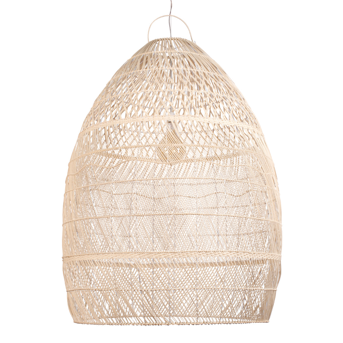 GloboStar® MALIBU 01813 Μοντέρνο Κρεμαστό Φωτιστικό Οροφής Μονόφωτο 1 x E27 Μπεζ Μπαμπού Καμπάνα Φ120 x Υ156cm - ledmania.gr