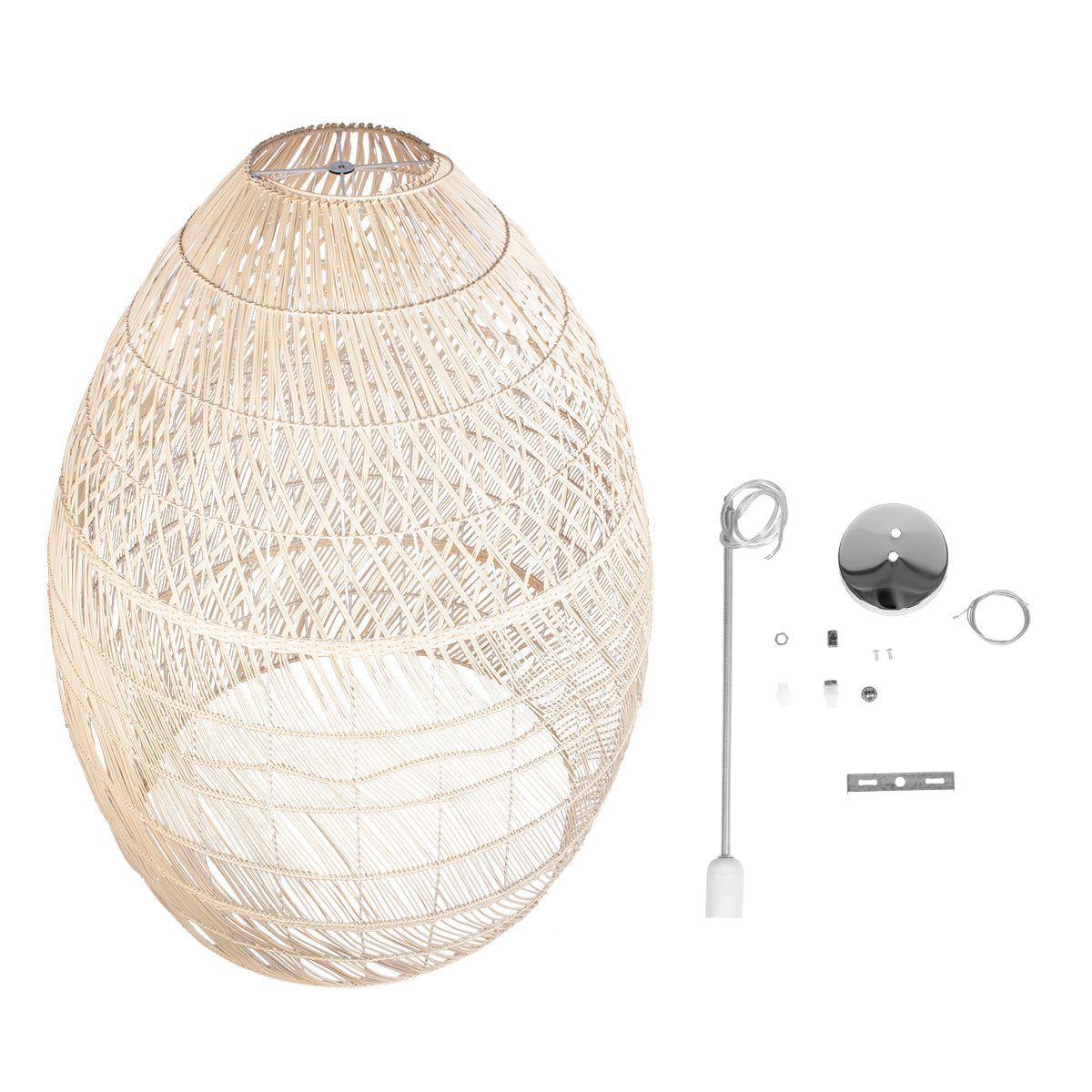 GloboStar® MALIBU 01813 Μοντέρνο Κρεμαστό Φωτιστικό Οροφής Μονόφωτο 1 x E27 Μπεζ Μπαμπού Καμπάνα Φ120 x Υ156cm - ledmania.gr