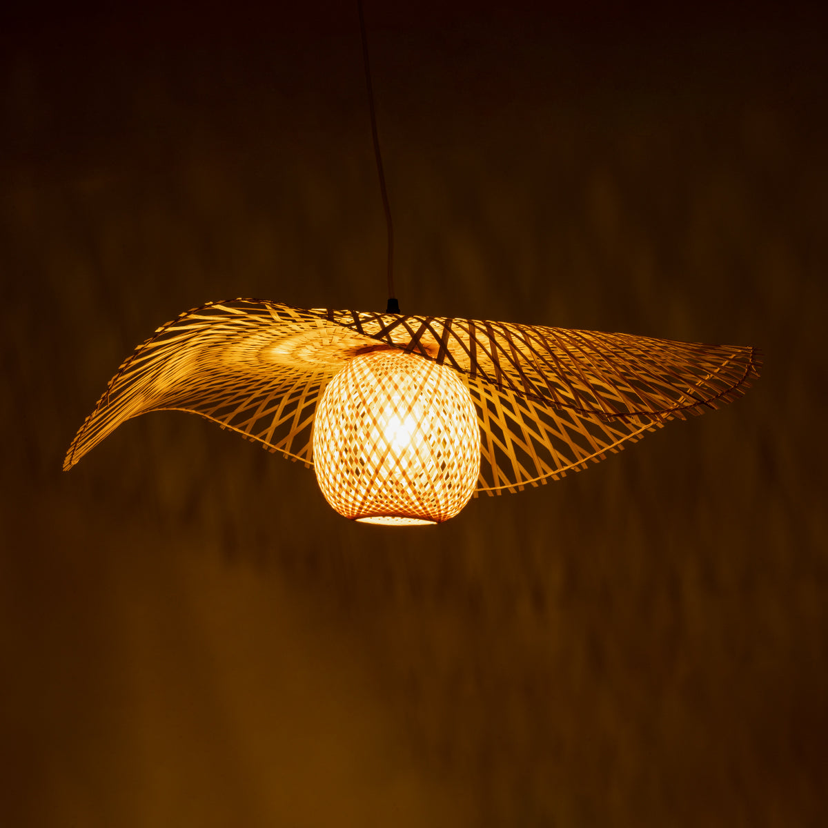 GloboStar® CINNABAR 01837 Boho Κρεμαστό Φωτιστικό Πλέγμα Μονόφωτο 1 x E27 IP20 Μπεζ Ξύλο - Μ75 x Π75 x Υ21cm - ledmania.gr