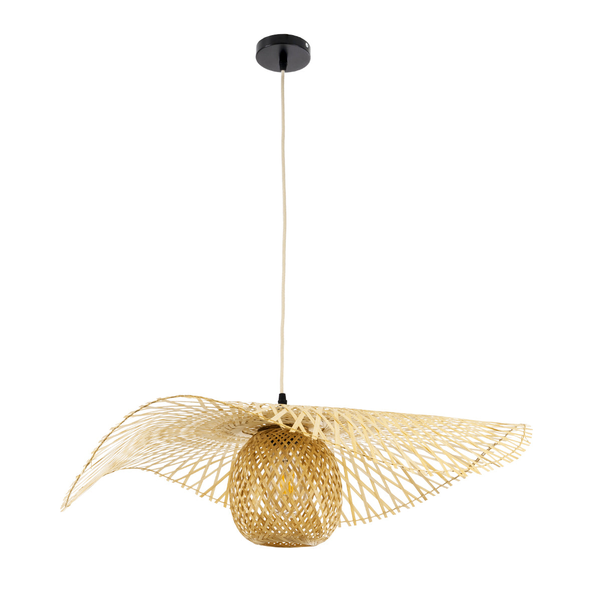 GloboStar® CINNABAR 01837 Boho Κρεμαστό Φωτιστικό Πλέγμα Μονόφωτο 1 x E27 IP20 Μπεζ Ξύλο - Μ75 x Π75 x Υ21cm - ledmania.gr