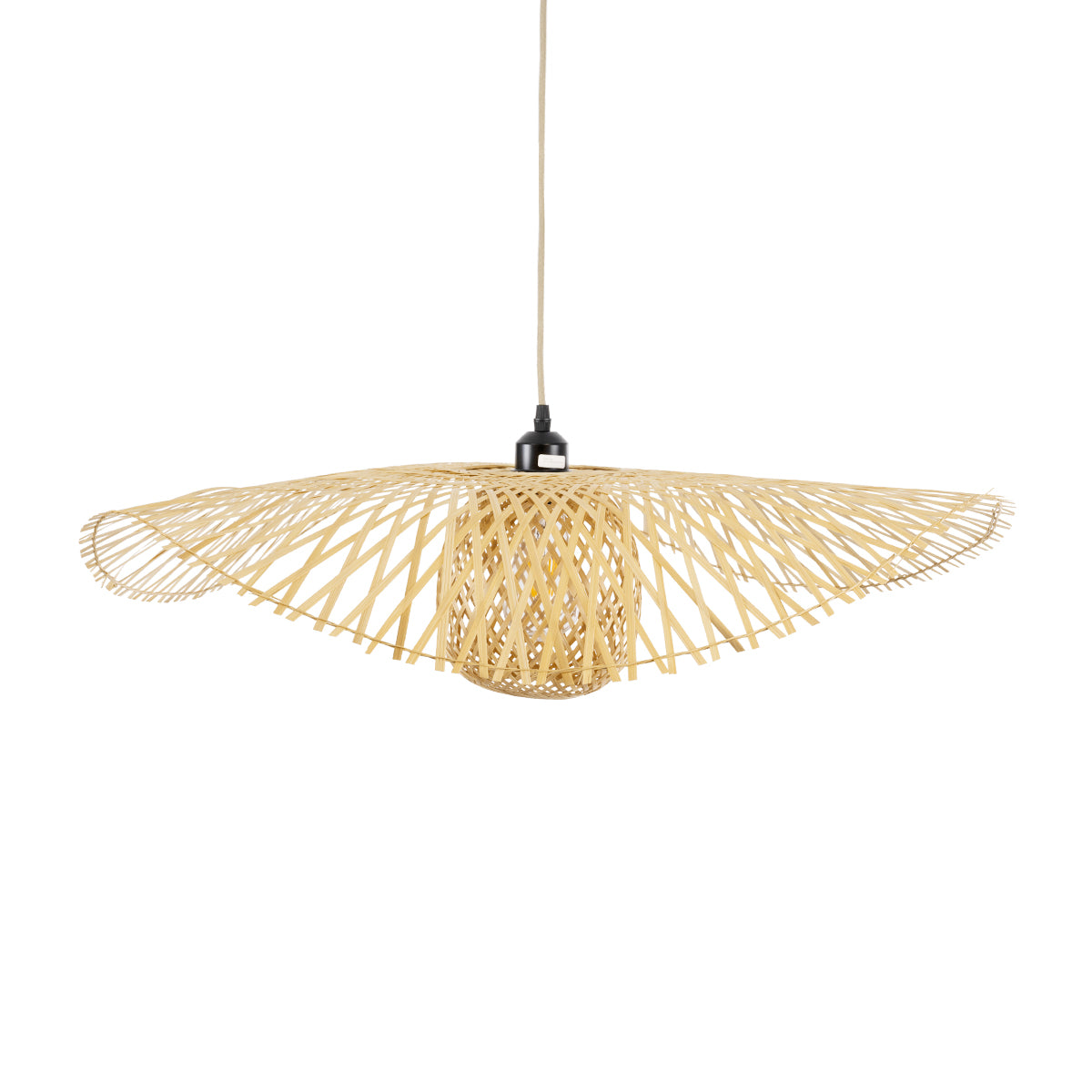 GloboStar® CINNABAR 01837 Boho Κρεμαστό Φωτιστικό Πλέγμα Μονόφωτο 1 x E27 IP20 Μπεζ Ξύλο - Μ75 x Π75 x Υ21cm - ledmania.gr