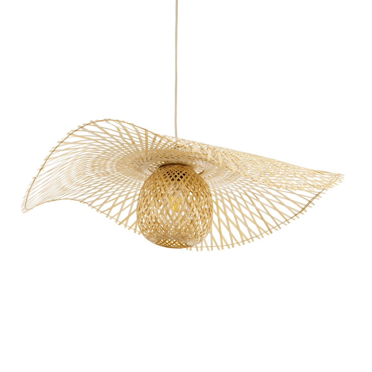GloboStar® CINNABAR 01837 Boho Κρεμαστό Φωτιστικό Πλέγμα Μονόφωτο 1 x E27 IP20 Μπεζ Ξύλο - Μ75 x Π75 x Υ21cm - ledmania.gr