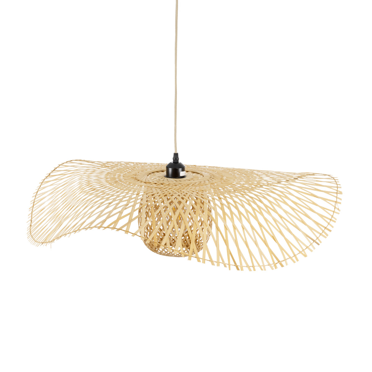 GloboStar® CINNABAR 01837 Boho Κρεμαστό Φωτιστικό Πλέγμα Μονόφωτο 1 x E27 IP20 Μπεζ Ξύλο - Μ75 x Π75 x Υ21cm - ledmania.gr