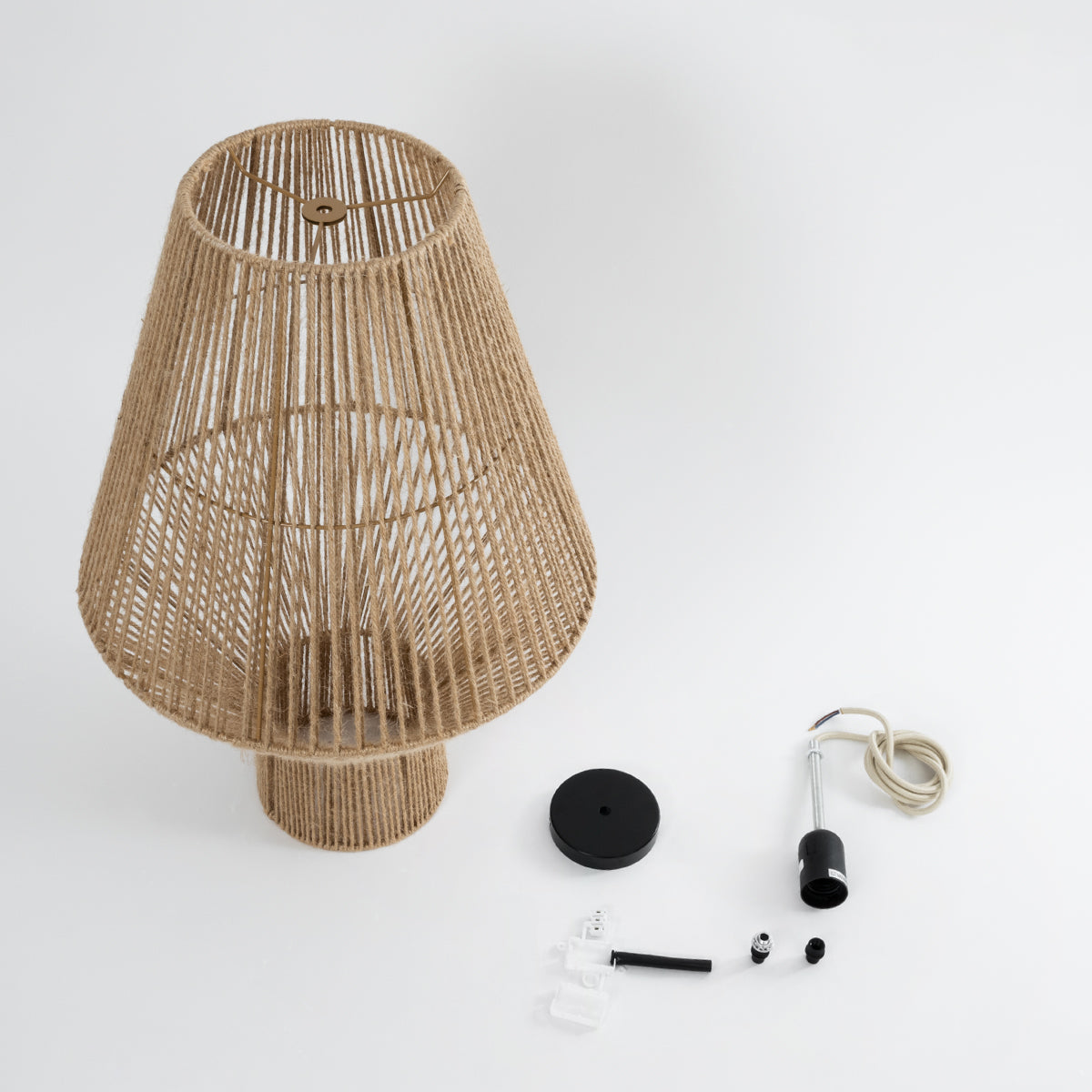 GloboStar® CAYMAN 01853 Boho Κρεμαστό Φωτιστικό Πλέγμα Μονόφωτο 1 x E27 IP20 Μπεζ Σχοινί - Μ40 x Π40 x Υ60cm - ledmania.gr