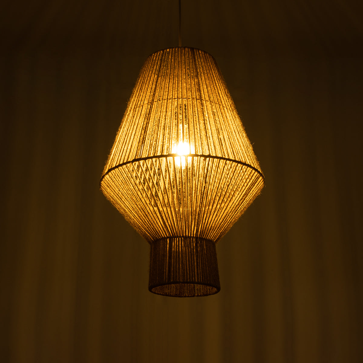 GloboStar® CAYMAN 01853 Boho Κρεμαστό Φωτιστικό Πλέγμα Μονόφωτο 1 x E27 IP20 Μπεζ Σχοινί - Μ40 x Π40 x Υ60cm - ledmania.gr