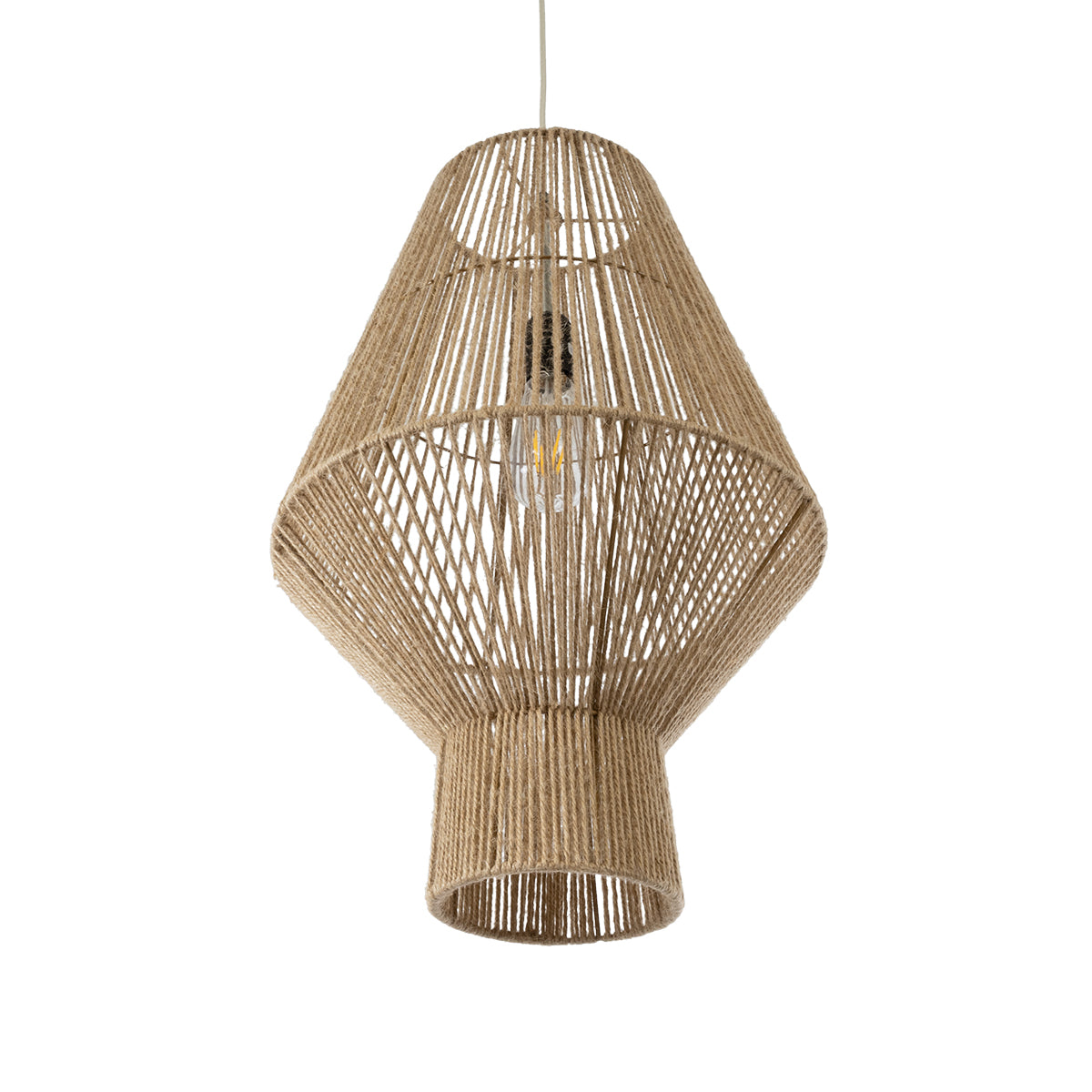 GloboStar® CAYMAN 01853 Boho Κρεμαστό Φωτιστικό Πλέγμα Μονόφωτο 1 x E27 IP20 Μπεζ Σχοινί - Μ40 x Π40 x Υ60cm - ledmania.gr