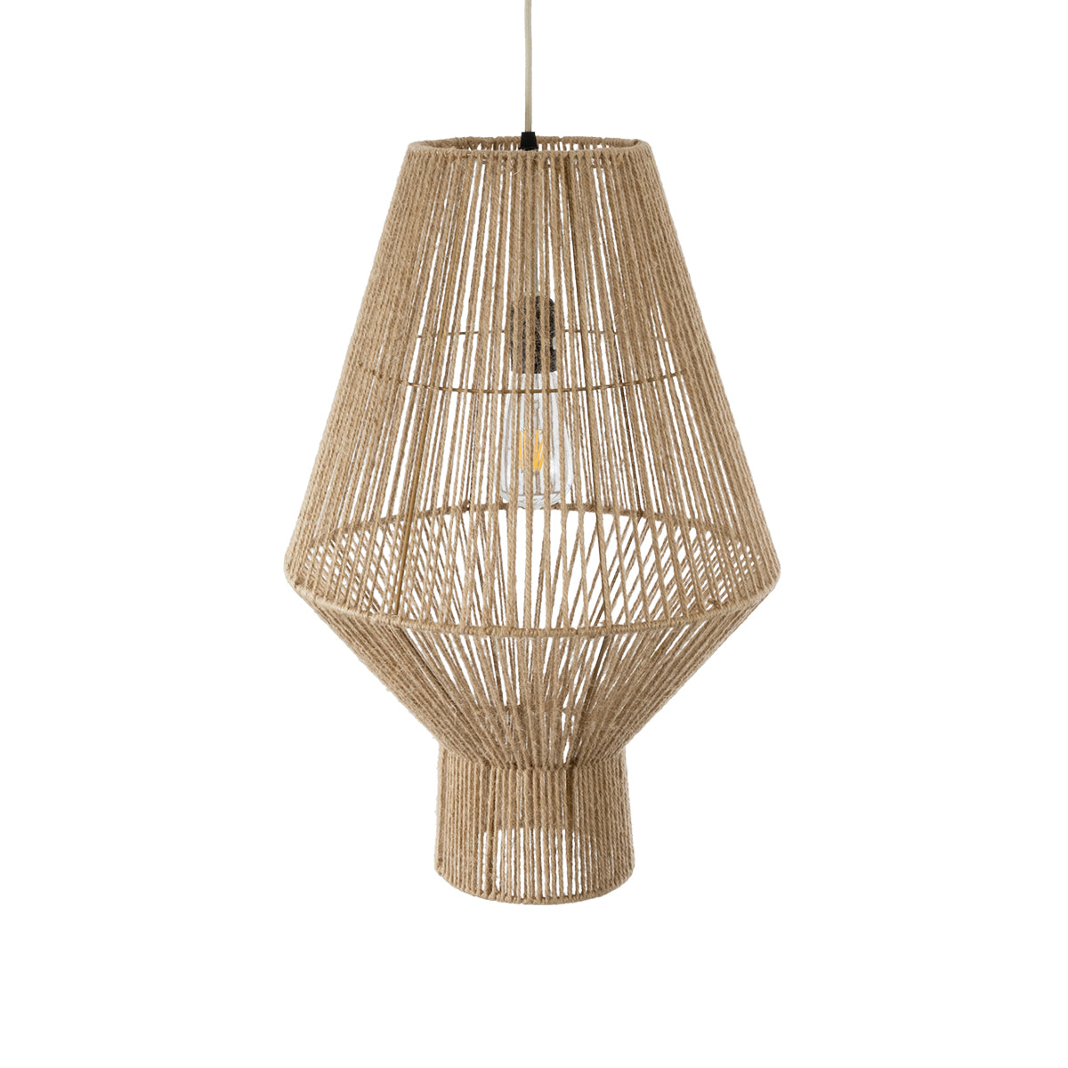 GloboStar® CAYMAN 01853 Boho Κρεμαστό Φωτιστικό Πλέγμα Μονόφωτο 1 x E27 IP20 Μπεζ Σχοινί - Μ40 x Π40 x Υ60cm - ledmania.gr