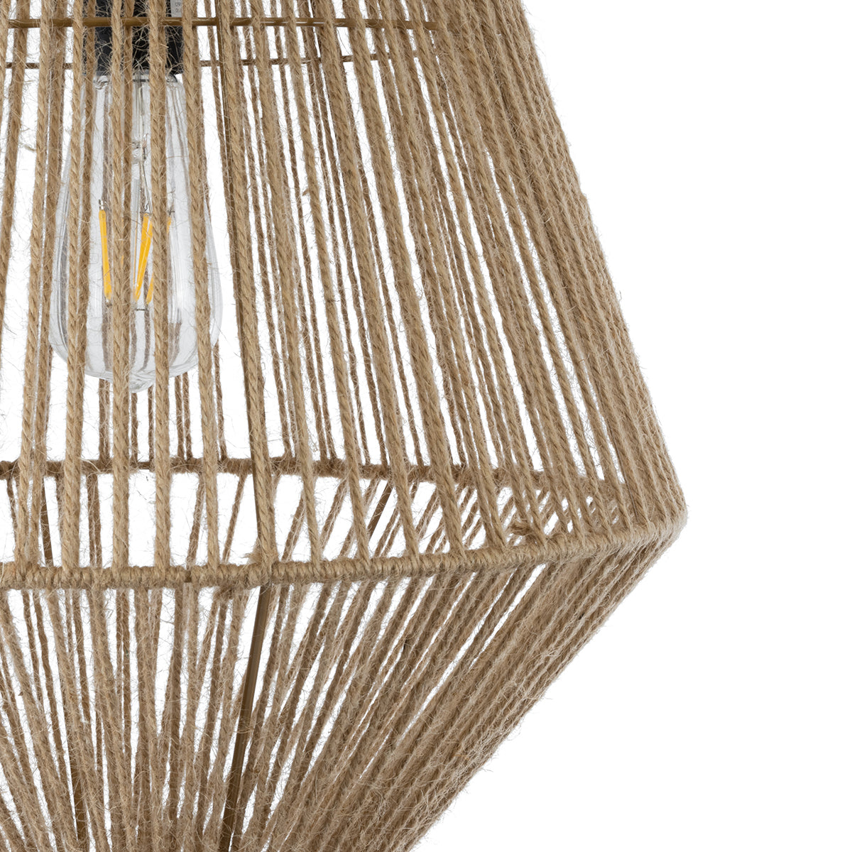 GloboStar® CAYMAN 01853 Boho Κρεμαστό Φωτιστικό Πλέγμα Μονόφωτο 1 x E27 IP20 Μπεζ Σχοινί - Μ40 x Π40 x Υ60cm - ledmania.gr