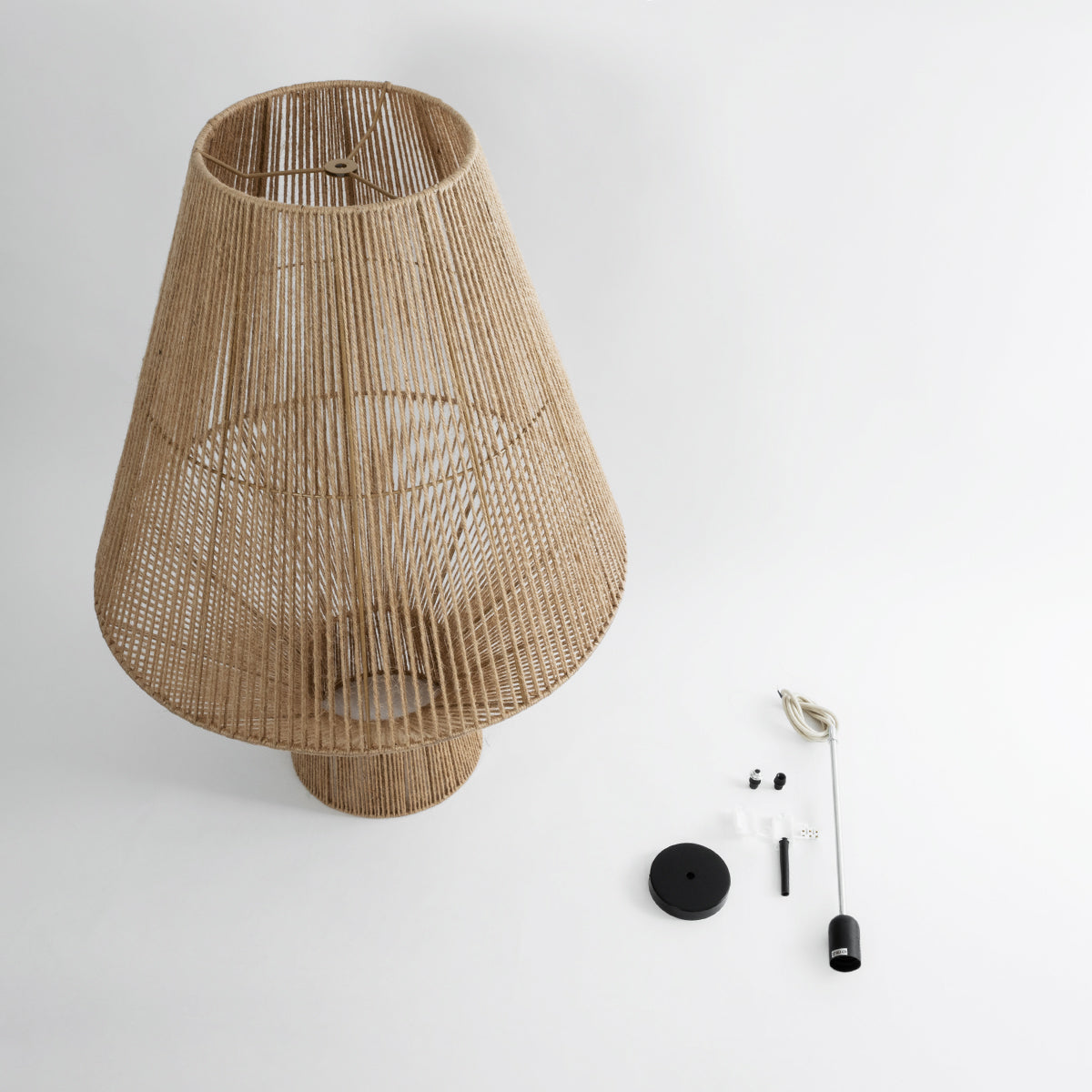 GloboStar® CAYMAN 01854 Boho Κρεμαστό Φωτιστικό Οροφής Μονόφωτο 1 x E27 AC220-240V IP20 - Φ60 x Υ86cm - Μπεζ Λεπτό Σχοινί Τριχιά Πλέγμα - ledmania.gr