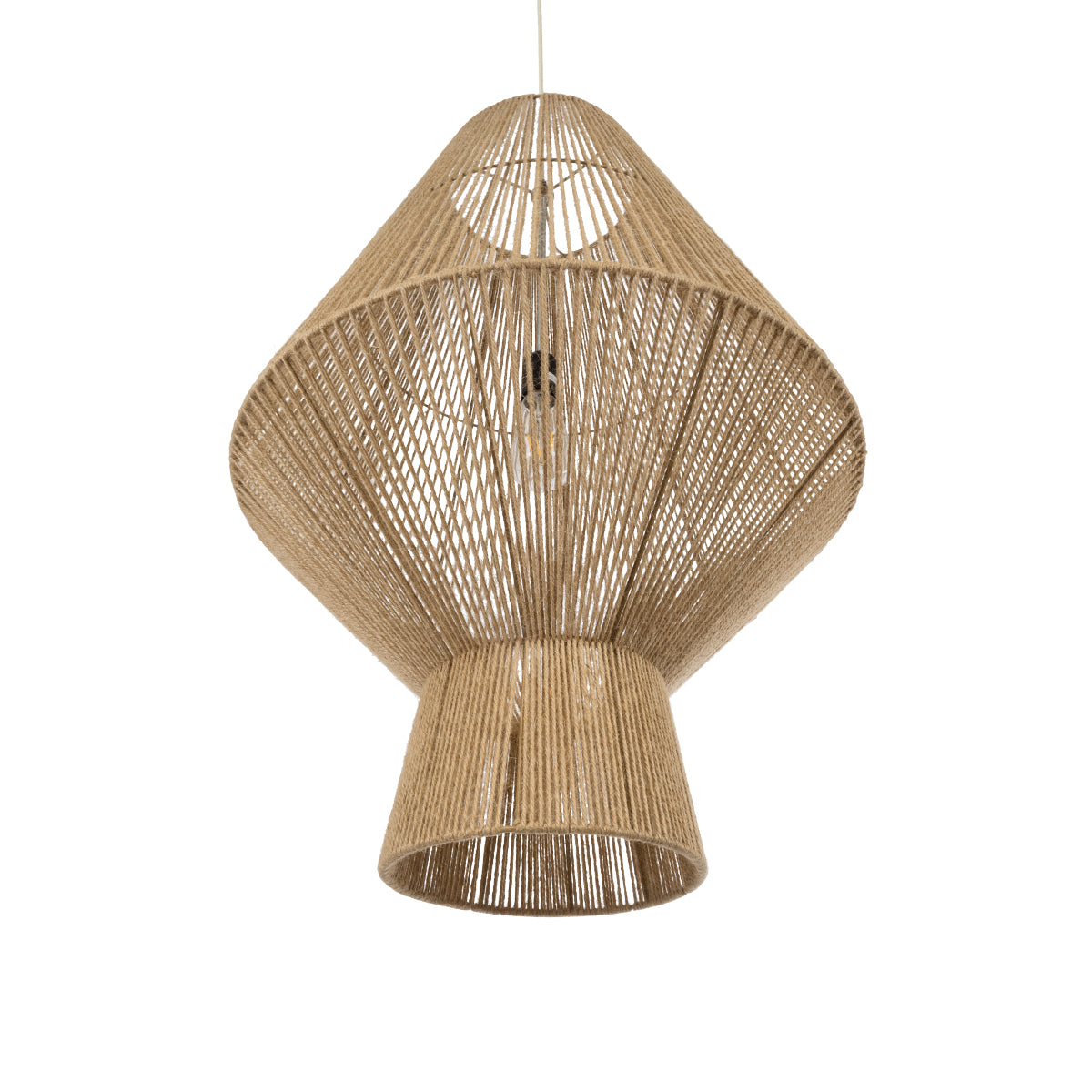 GloboStar® CAYMAN 01854 Boho Κρεμαστό Φωτιστικό Οροφής Μονόφωτο 1 x E27 AC220-240V IP20 - Φ60 x Υ86cm - Μπεζ Λεπτό Σχοινί Τριχιά Πλέγμα - ledmania.gr