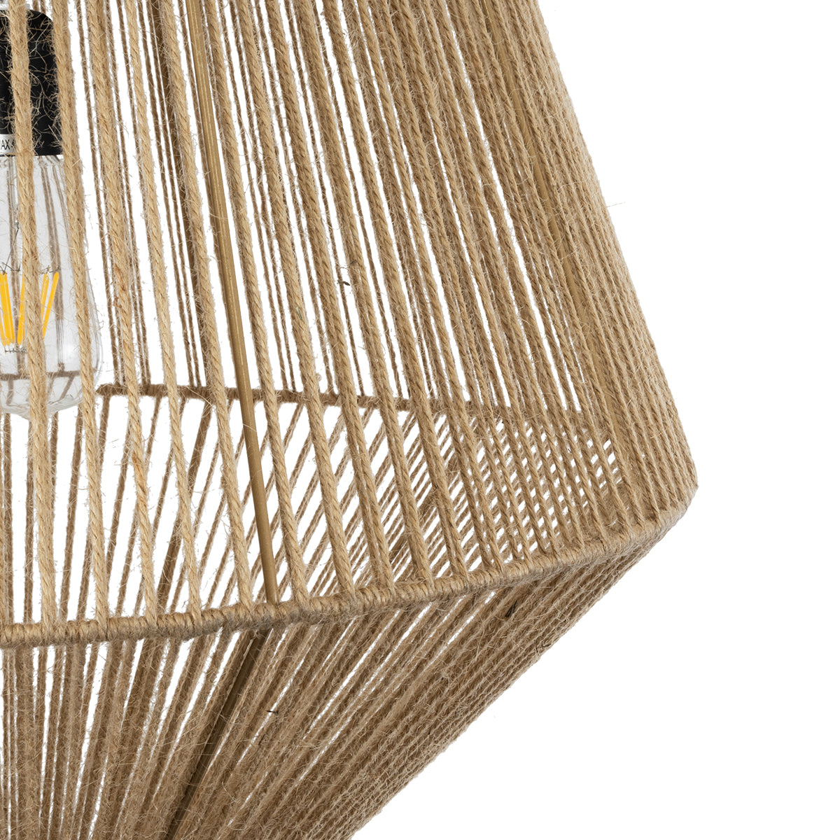 GloboStar® CAYMAN 01854 Boho Κρεμαστό Φωτιστικό Οροφής Μονόφωτο 1 x E27 AC220-240V IP20 - Φ60 x Υ86cm - Μπεζ Λεπτό Σχοινί Τριχιά Πλέγμα - ledmania.gr