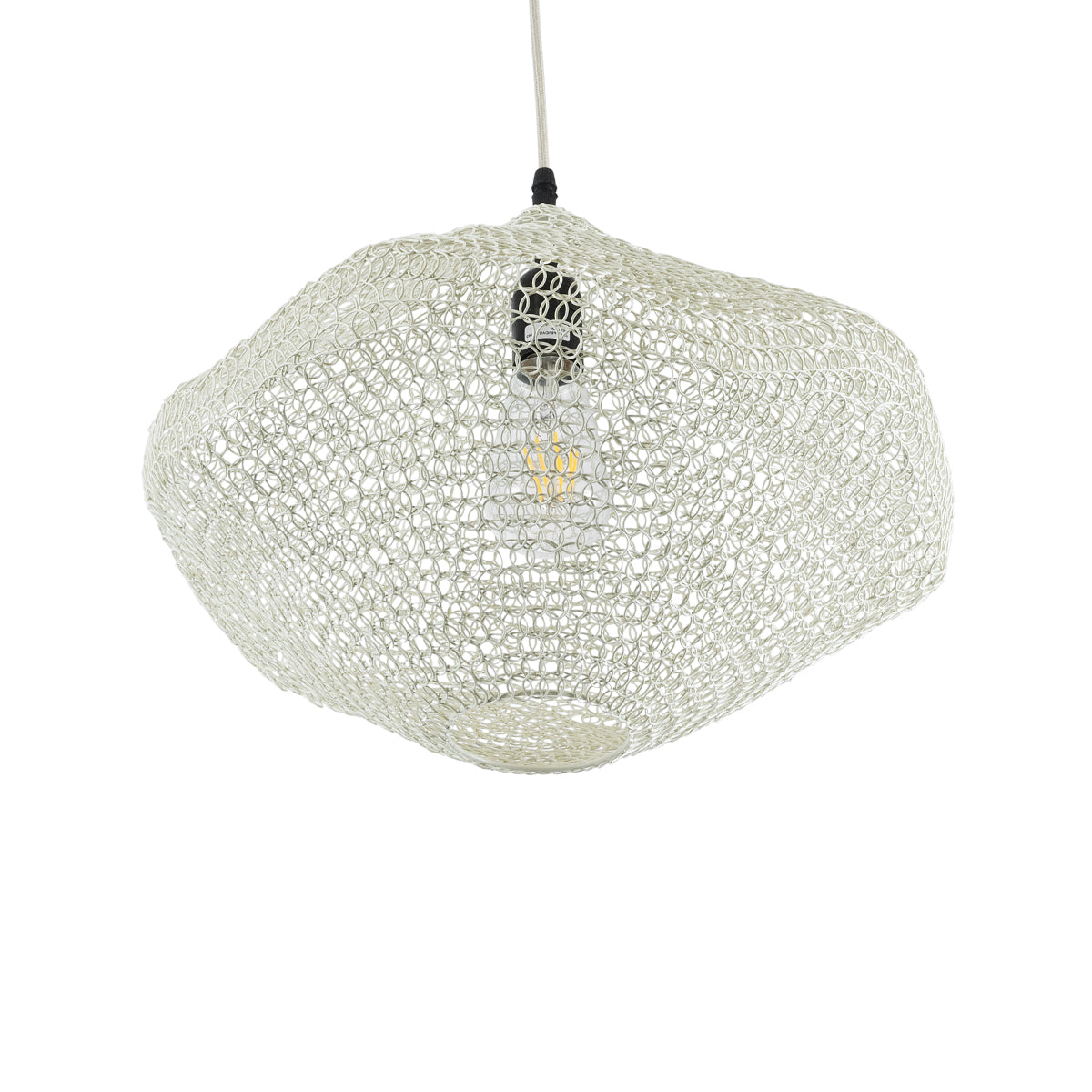 GloboStar® KENTUCKY 01862 Vintage Κρεμαστό Φωτιστικό Οροφής Μονόφωτο 1 x E27 AC220-240V IP20 - Φ40 x Υ30cm - Μπεζ Εκρού Μεταλλικό Πλέγμα - 5 Χρόνια Εγγύηση