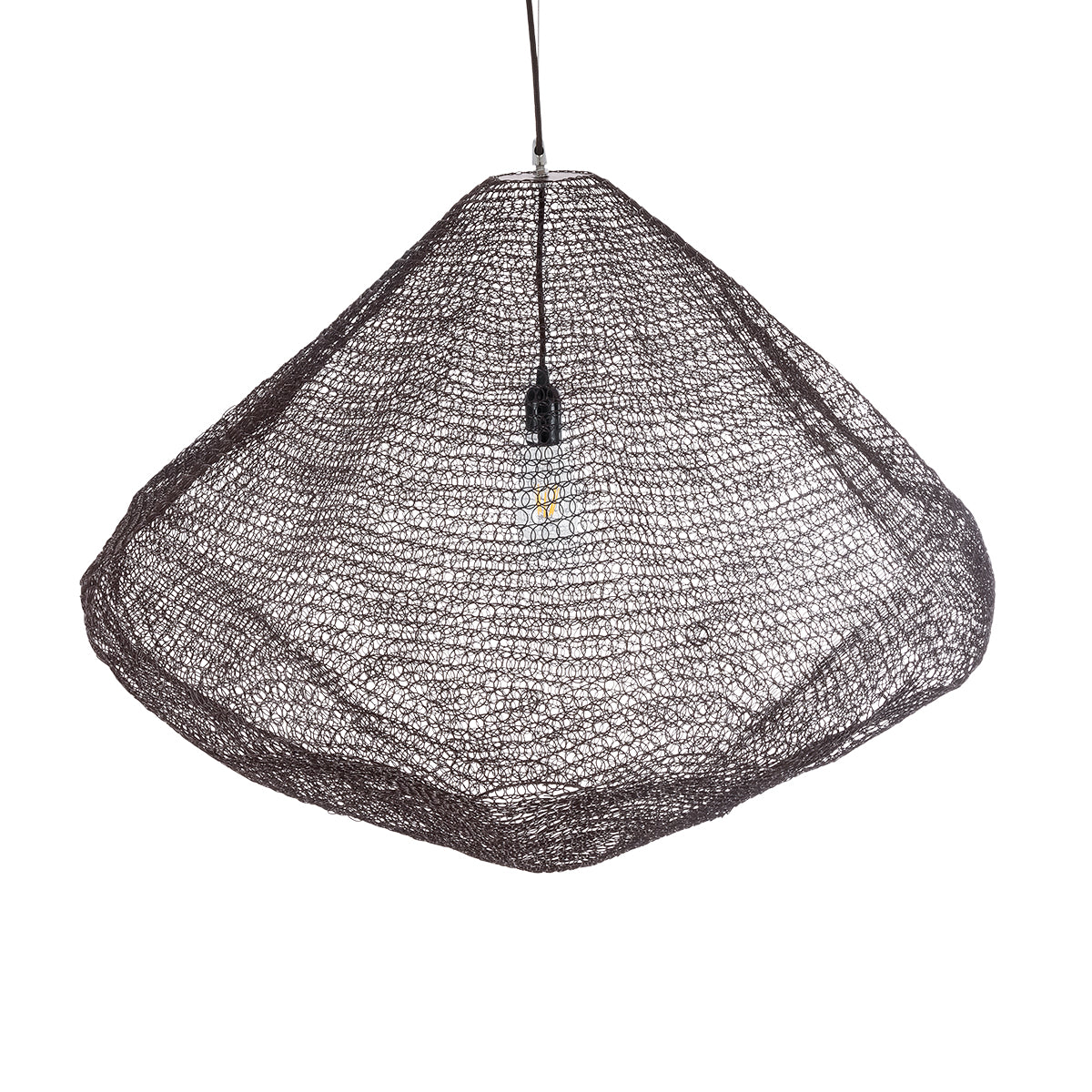 GloboStar® KENTUCKY 01869 Vintage Κρεμαστό Φωτιστικό Οροφής Μονόφωτο 1 x E27 AC220-240V IP20 - Φ90 x Υ70cm - Σκούρο Καφέ Μεταλλικό Πλέγμα - 5 Χρόνια Εγγύηση - ledmania.gr