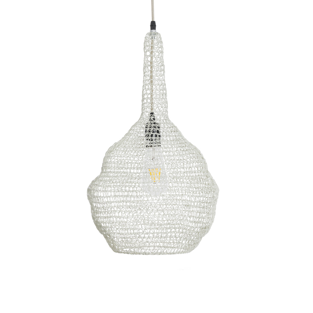 GloboStar® KENTUCKY 01880 Vintage Κρεμαστό Φωτιστικό Οροφής Μονόφωτο 1 x E27 AC220-240V IP20 - Φ30 x Υ50cm - Μπεζ Εκρού Μεταλλικό Πλέγμα - 5 Χρόνια Εγγύηση - ledmania.gr
