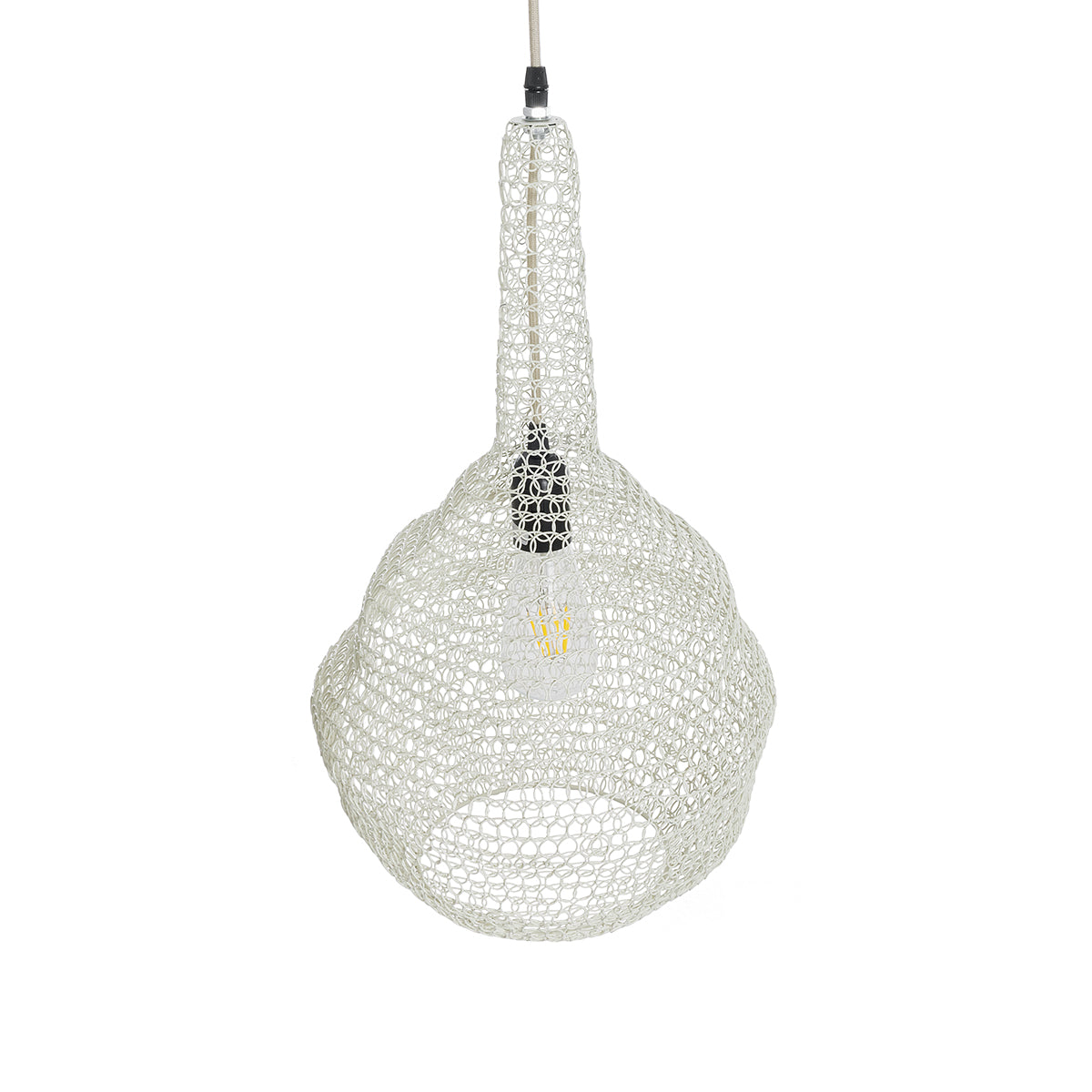GloboStar® KENTUCKY 01880 Vintage Κρεμαστό Φωτιστικό Οροφής Μονόφωτο 1 x E27 AC220-240V IP20 - Φ30 x Υ50cm - Μπεζ Εκρού Μεταλλικό Πλέγμα - 5 Χρόνια Εγγύηση - ledmania.gr