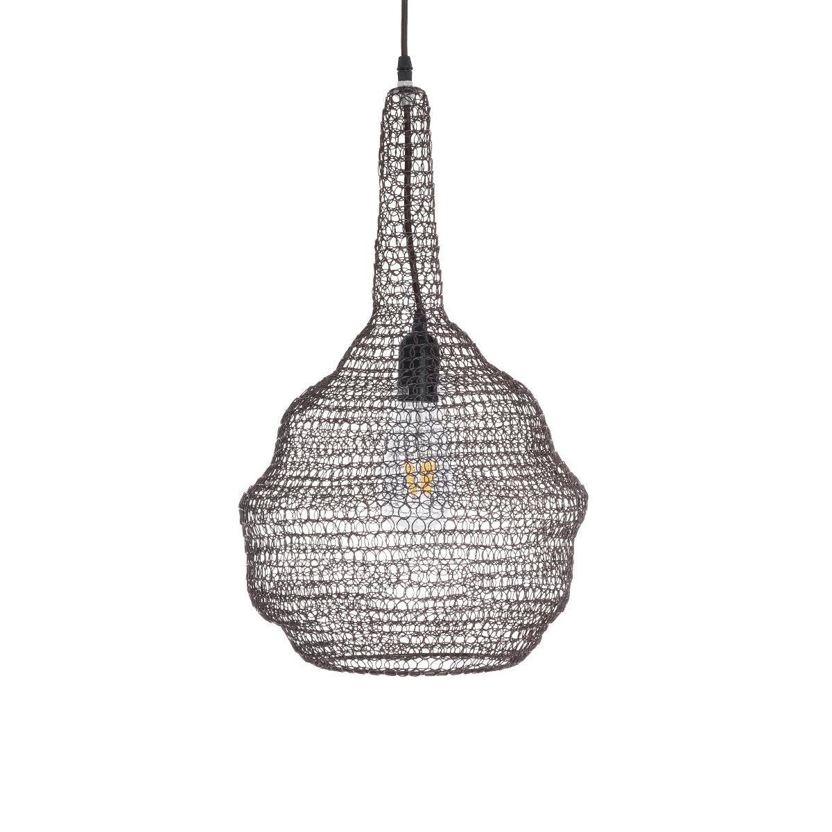 GloboStar® KENTUCKY 01881 Vintage Κρεμαστό Φωτιστικό Οροφής Μονόφωτο 1 x E27 AC220-240V IP20 - Φ30 x Υ50cm - Σκούρο Καφέ Μεταλλικό Πλέγμα - 5 Χρόνια Εγγύηση - ledmania.gr
