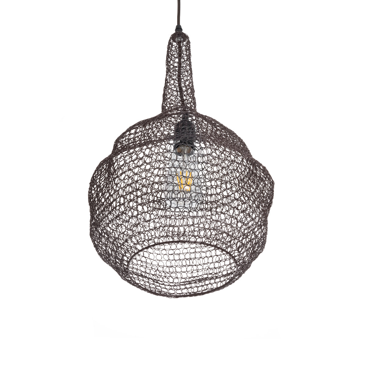 GloboStar® KENTUCKY 01881 Vintage Κρεμαστό Φωτιστικό Οροφής Μονόφωτο 1 x E27 AC220-240V IP20 - Φ30 x Υ50cm - Σκούρο Καφέ Μεταλλικό Πλέγμα - 5 Χρόνια Εγγύηση - ledmania.gr