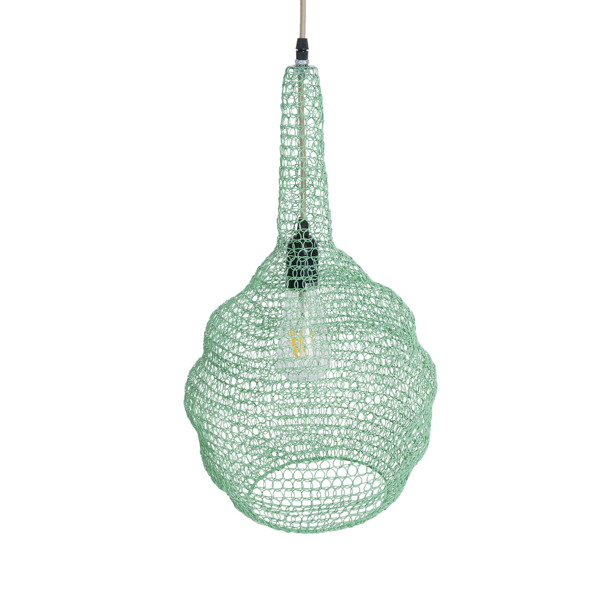 GloboStar® KENTUCKY 01882 Vintage Κρεμαστό Φωτιστικό Οροφής Μονόφωτο 1 x E27 AC220-240V IP20 - Φ30 x Υ50cm - Τιρκουάζ Μεταλλικό Πλέγμα - 5 Χρόνια Εγγύηση - ledmania.gr