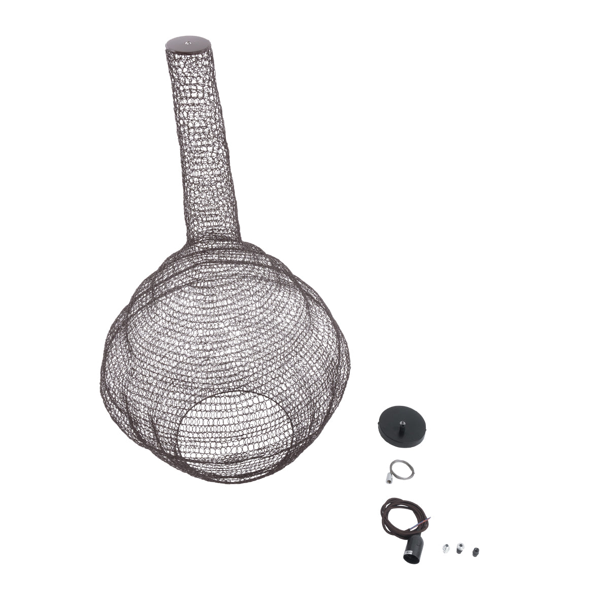 GloboStar® KENTUCKY 01884 Vintage Κρεμαστό Φωτιστικό Οροφής Μονόφωτο 1 x E27 AC220-240V IP20 - Φ60 x Υ90cm - Σκούρο Καφέ Μεταλλικό Πλέγμα - 5 Χρόνια Εγγύηση - ledmania.gr