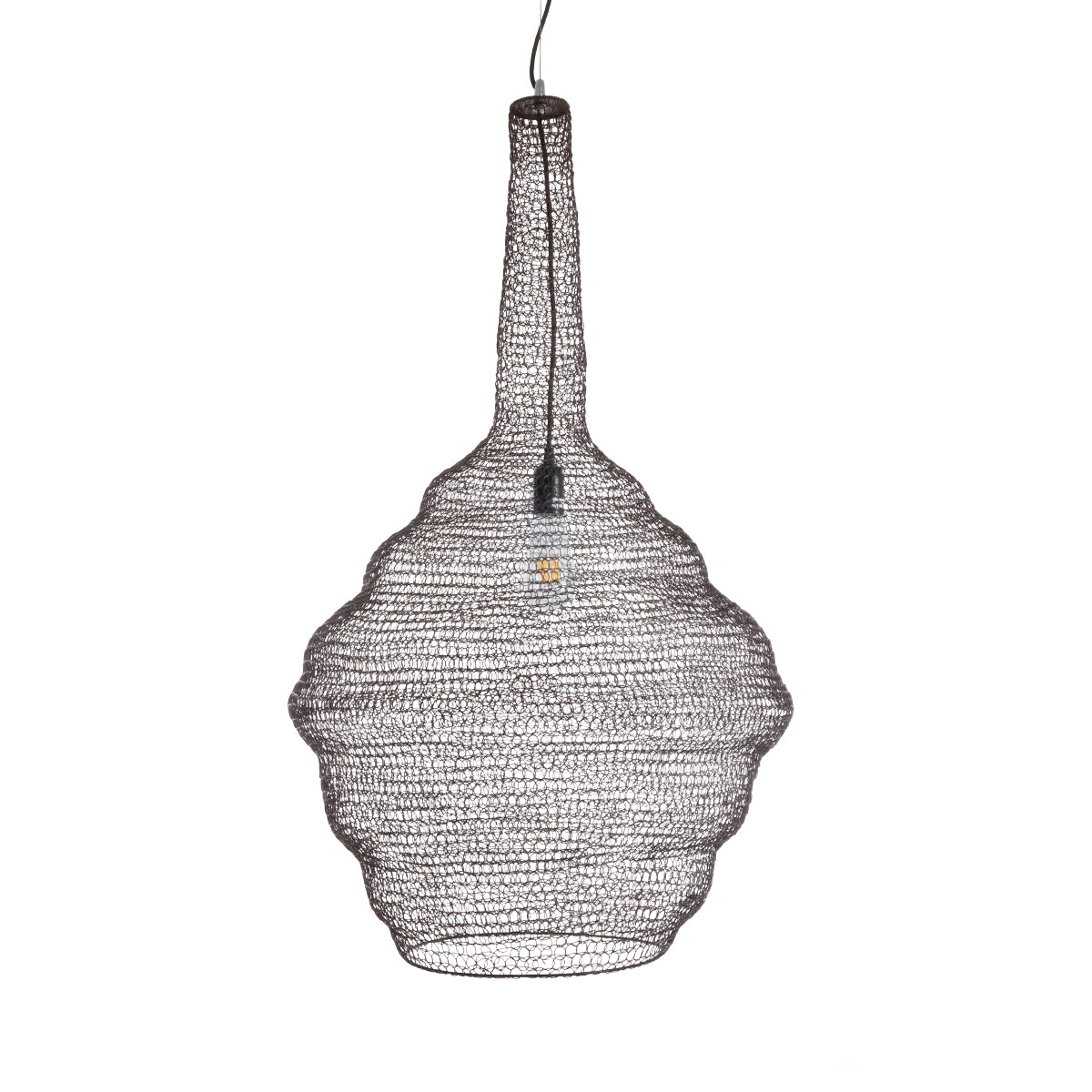 GloboStar® KENTUCKY 01884 Vintage Κρεμαστό Φωτιστικό Οροφής Μονόφωτο 1 x E27 AC220-240V IP20 - Φ60 x Υ90cm - Σκούρο Καφέ Μεταλλικό Πλέγμα - 5 Χρόνια Εγγύηση - ledmania.gr