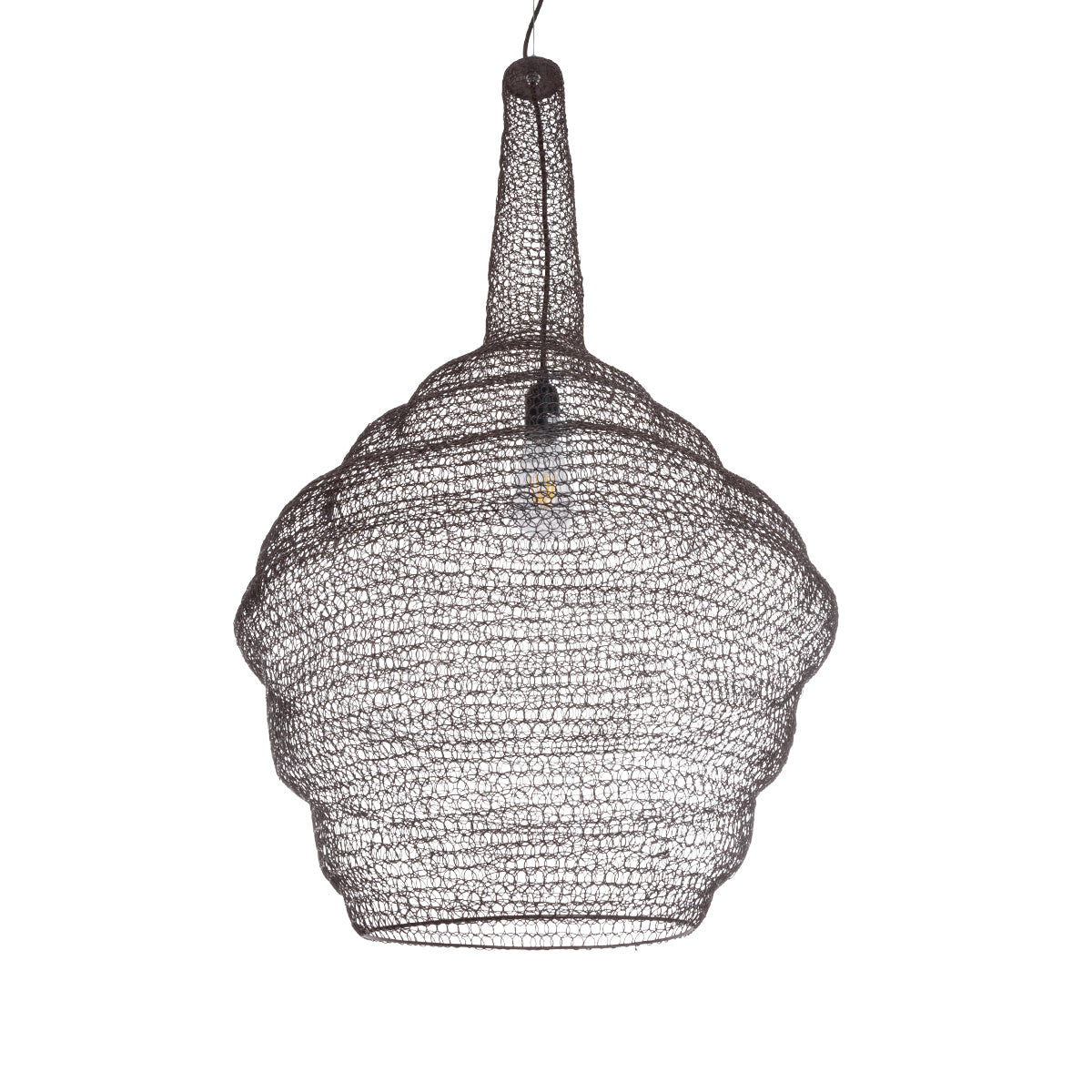 GloboStar® KENTUCKY 01884 Vintage Κρεμαστό Φωτιστικό Οροφής Μονόφωτο 1 x E27 AC220-240V IP20 - Φ60 x Υ90cm - Σκούρο Καφέ Μεταλλικό Πλέγμα - 5 Χρόνια Εγγύηση - ledmania.gr