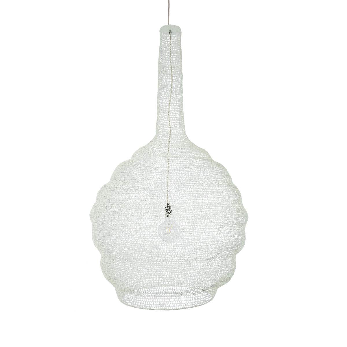 GloboStar® KENTUCKY 01886 Vintage Κρεμαστό Φωτιστικό Οροφής Μονόφωτο 1 x E27 AC220-240V IP20 - Φ90 x Υ110cm - Μπεζ Εκρού Μεταλλικό Πλέγμα - ledmania.gr