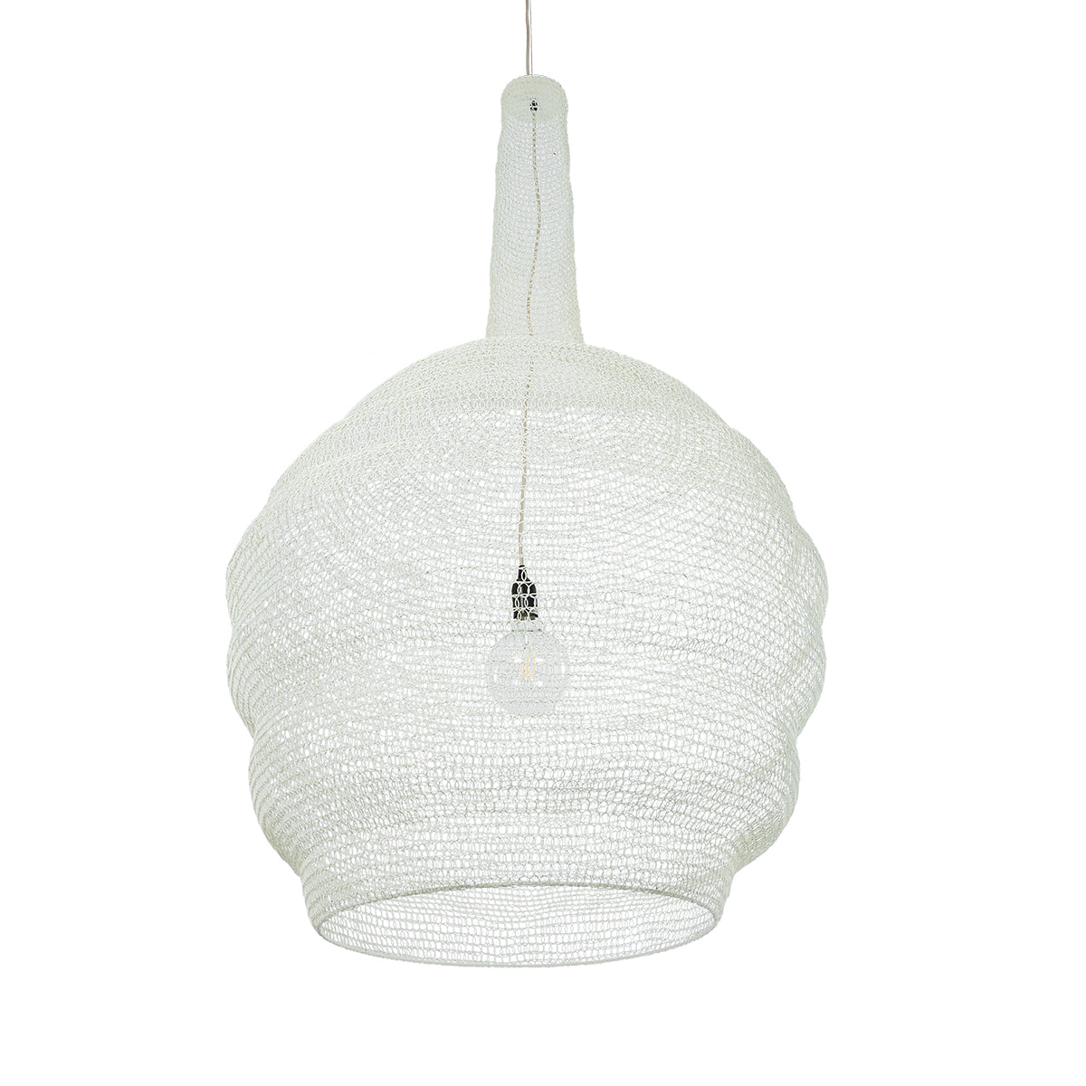 GloboStar® KENTUCKY 01886 Vintage Κρεμαστό Φωτιστικό Οροφής Μονόφωτο 1 x E27 AC220-240V IP20 - Φ90 x Υ110cm - Μπεζ Εκρού Μεταλλικό Πλέγμα - ledmania.gr
