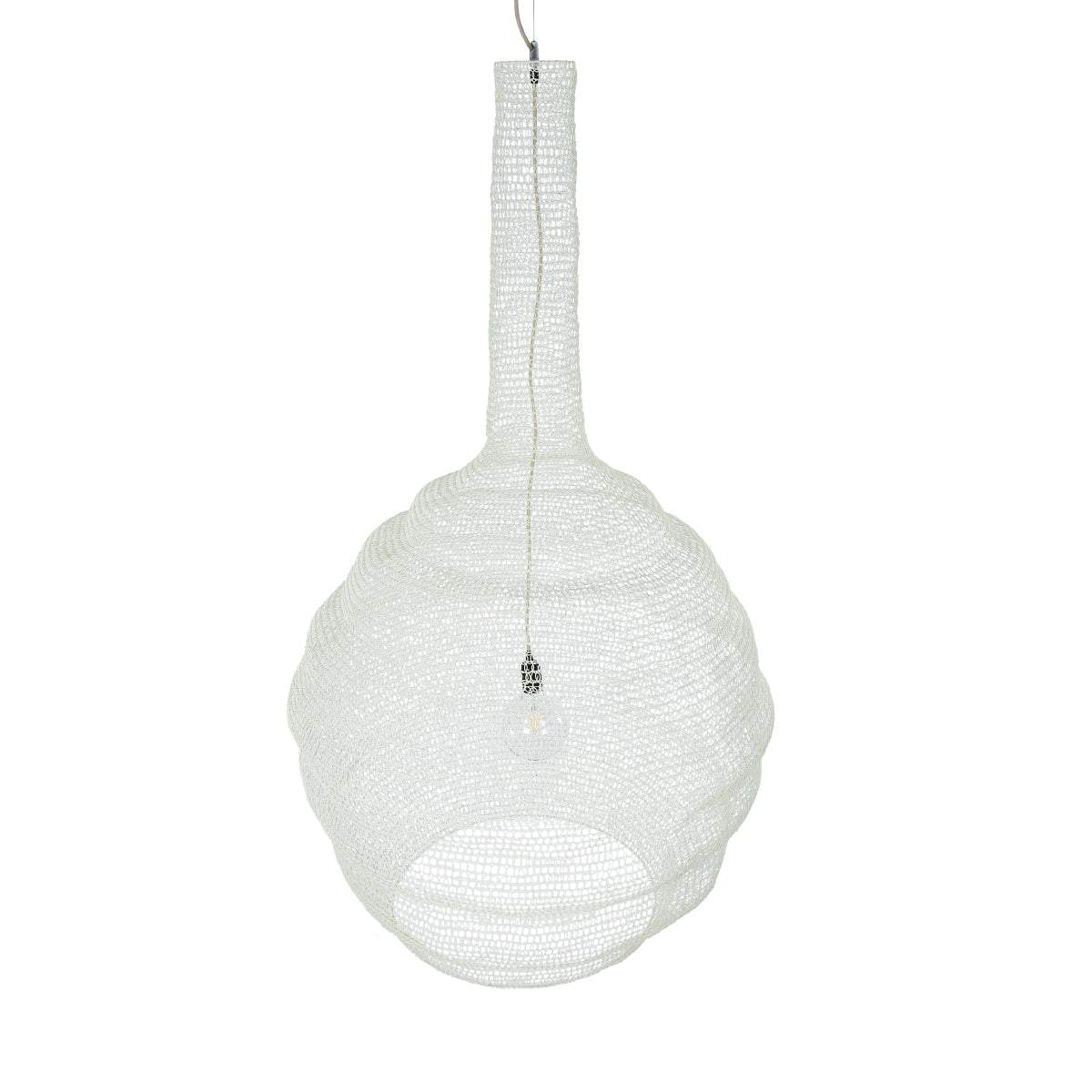 GloboStar® KENTUCKY 01886 Vintage Κρεμαστό Φωτιστικό Οροφής Μονόφωτο 1 x E27 AC220-240V IP20 - Φ90 x Υ110cm - Μπεζ Εκρού Μεταλλικό Πλέγμα - ledmania.gr