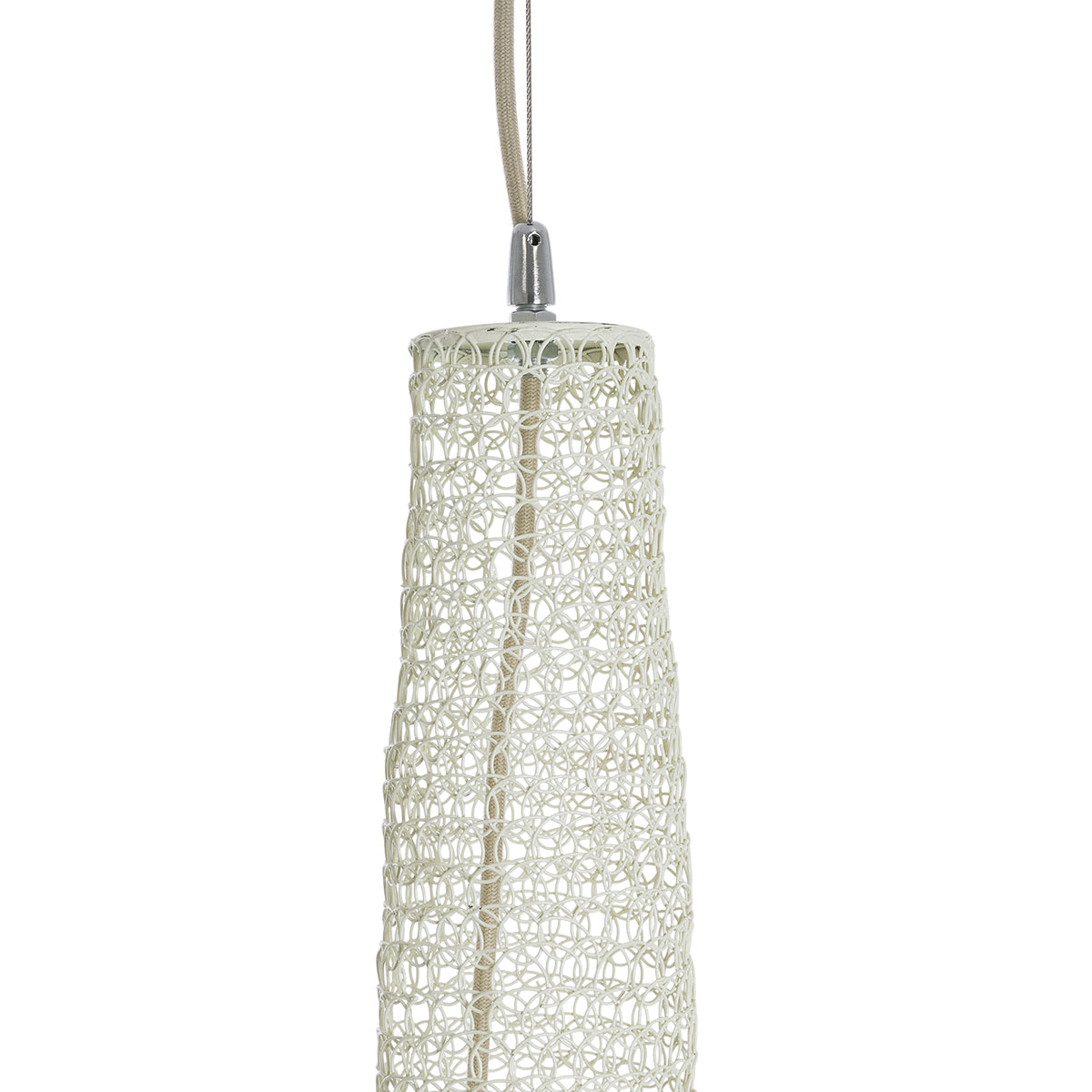 GloboStar® KENTUCKY 01886 Vintage Κρεμαστό Φωτιστικό Οροφής Μονόφωτο 1 x E27 AC220-240V IP20 - Φ90 x Υ110cm - Μπεζ Εκρού Μεταλλικό Πλέγμα - ledmania.gr