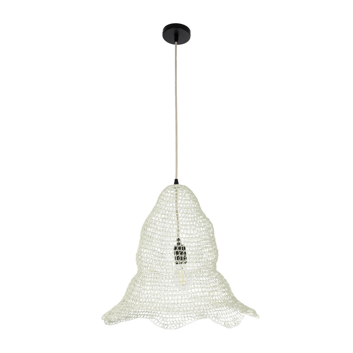 GloboStar® KENTUCKY 01889 Vintage Κρεμαστό Φωτιστικό Πλέγμα Μονόφωτο 1 x E27 IP20 Λευκό Μέταλλο - Μ50 x Π50 x Υ48cm - ledmania.gr