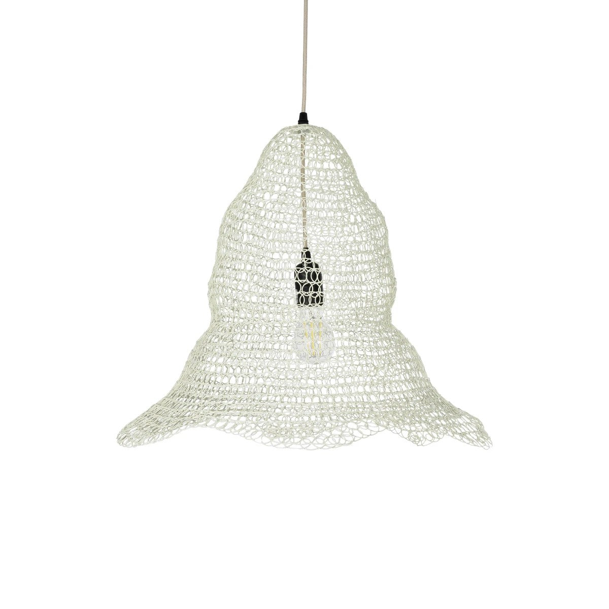 GloboStar® KENTUCKY 01889 Vintage Κρεμαστό Φωτιστικό Πλέγμα Μονόφωτο 1 x E27 IP20 Λευκό Μέταλλο - Μ50 x Π50 x Υ48cm - ledmania.gr