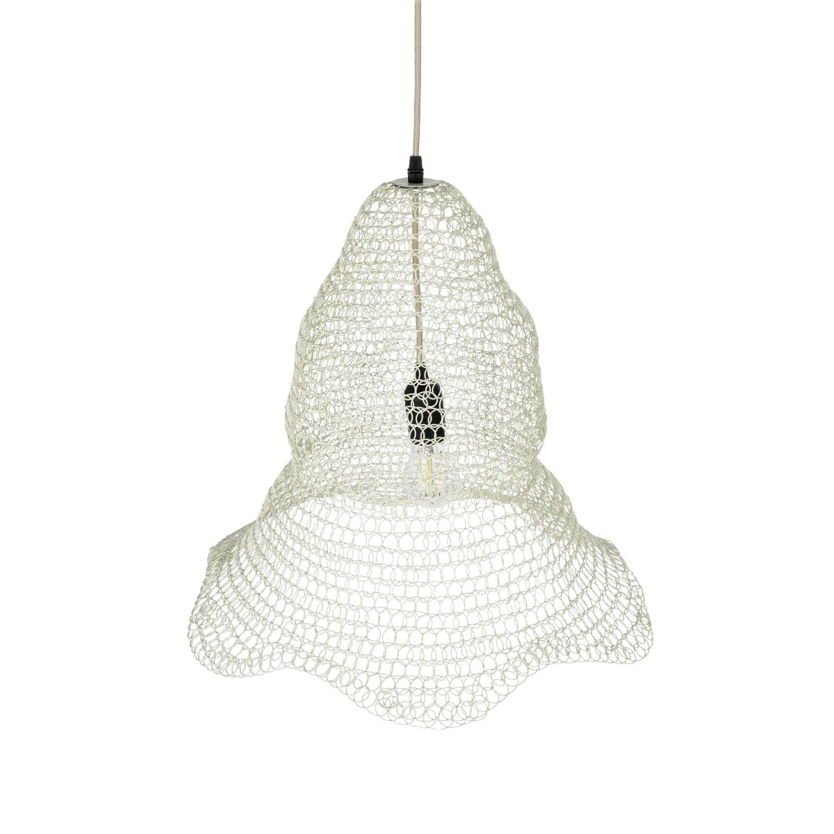 GloboStar® KENTUCKY 01889 Vintage Κρεμαστό Φωτιστικό Πλέγμα Μονόφωτο 1 x E27 IP20 Λευκό Μέταλλο - Μ50 x Π50 x Υ48cm - ledmania.gr