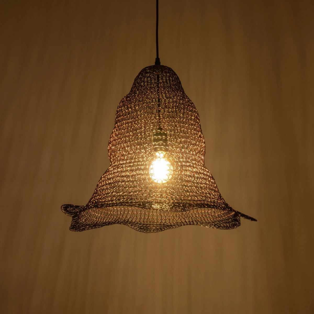 GloboStar® KENTUCKY 01890 Vintage Κρεμαστό Φωτιστικό Πλέγμα Μονόφωτο 1 x E27 IP20 Καφέ Μέταλλο - Μ50 x Π50 x Υ48cm - ledmania.gr