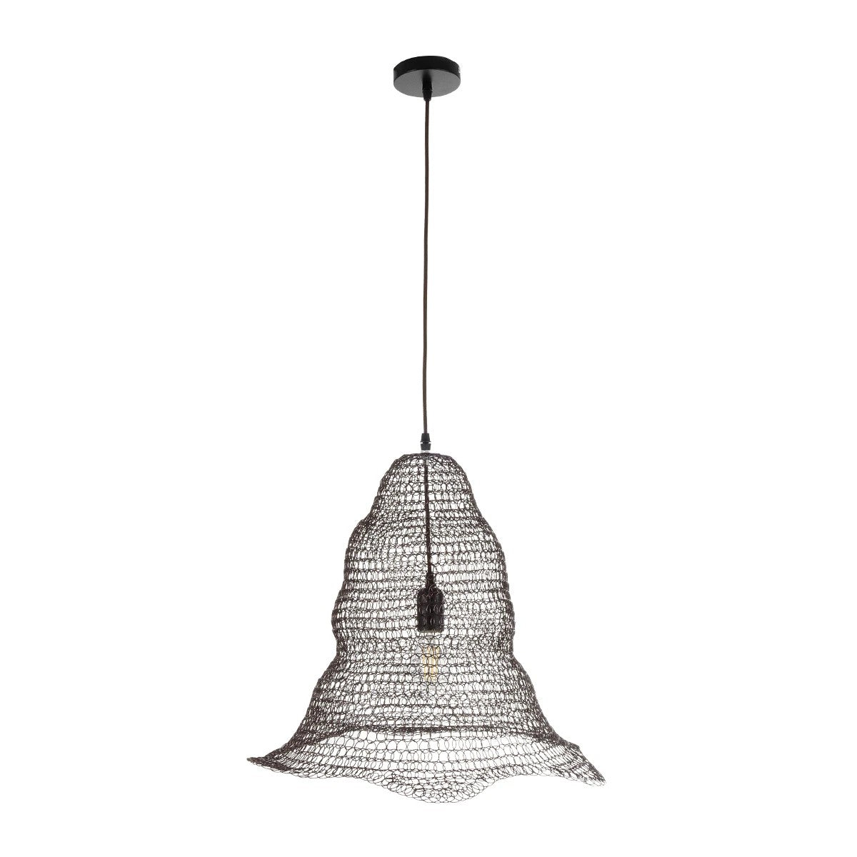 GloboStar® KENTUCKY 01890 Vintage Κρεμαστό Φωτιστικό Πλέγμα Μονόφωτο 1 x E27 IP20 Καφέ Μέταλλο - Μ50 x Π50 x Υ48cm - ledmania.gr