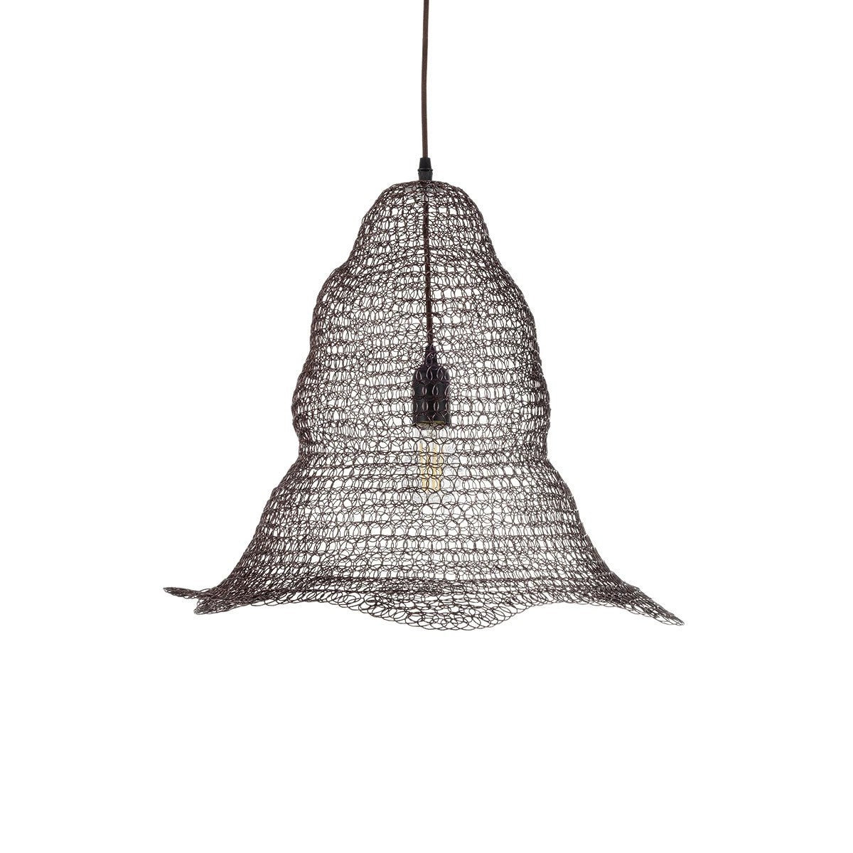 GloboStar® KENTUCKY 01890 Vintage Κρεμαστό Φωτιστικό Πλέγμα Μονόφωτο 1 x E27 IP20 Καφέ Μέταλλο - Μ50 x Π50 x Υ48cm - ledmania.gr