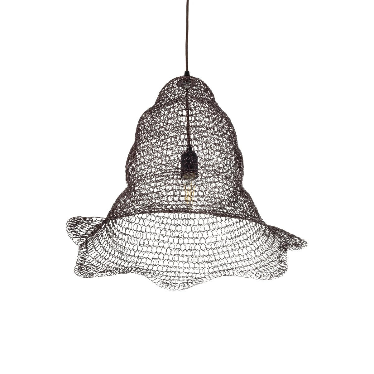 GloboStar® KENTUCKY 01890 Vintage Κρεμαστό Φωτιστικό Πλέγμα Μονόφωτο 1 x E27 IP20 Καφέ Μέταλλο - Μ50 x Π50 x Υ48cm - ledmania.gr