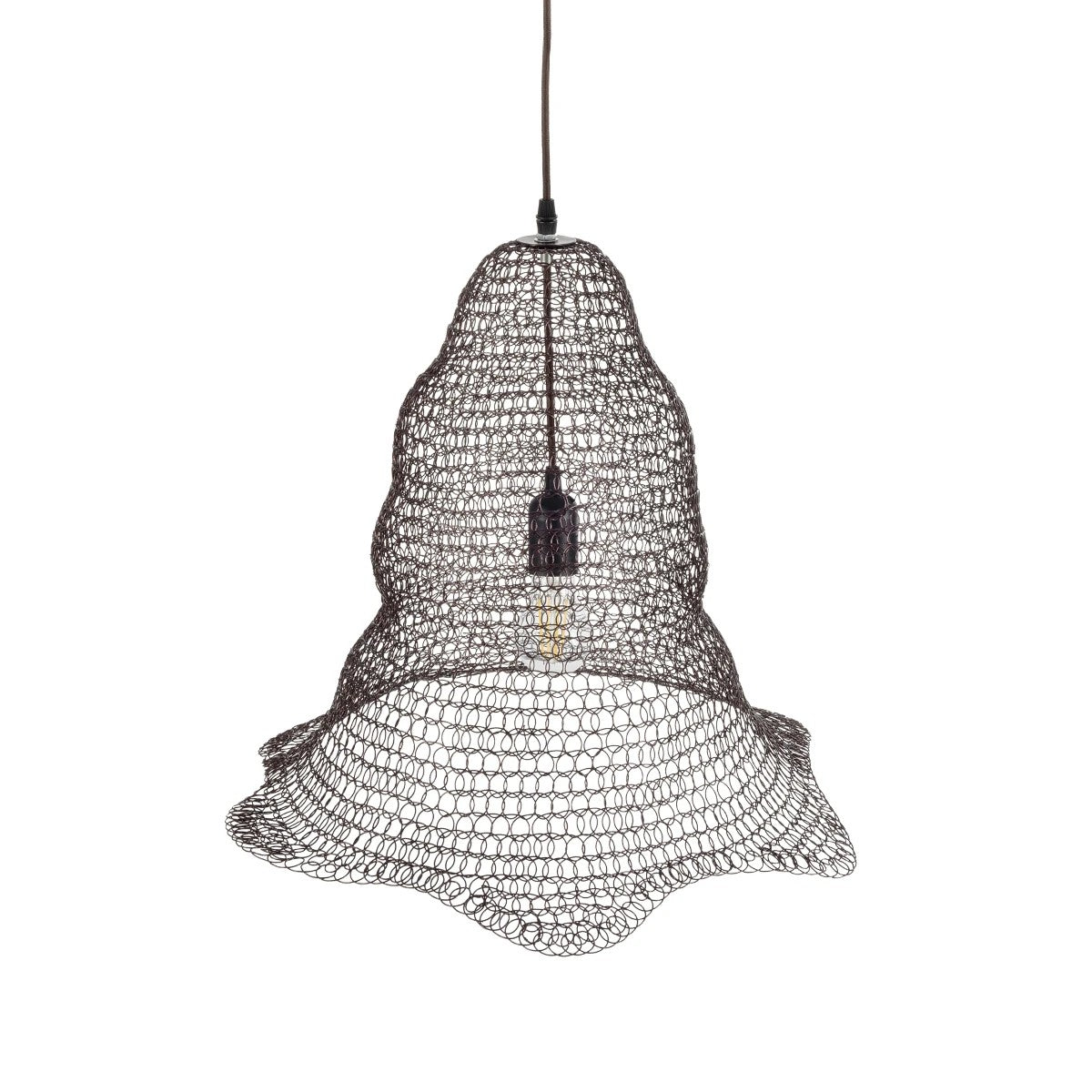 GloboStar® KENTUCKY 01890 Vintage Κρεμαστό Φωτιστικό Πλέγμα Μονόφωτο 1 x E27 IP20 Καφέ Μέταλλο - Μ50 x Π50 x Υ48cm - ledmania.gr