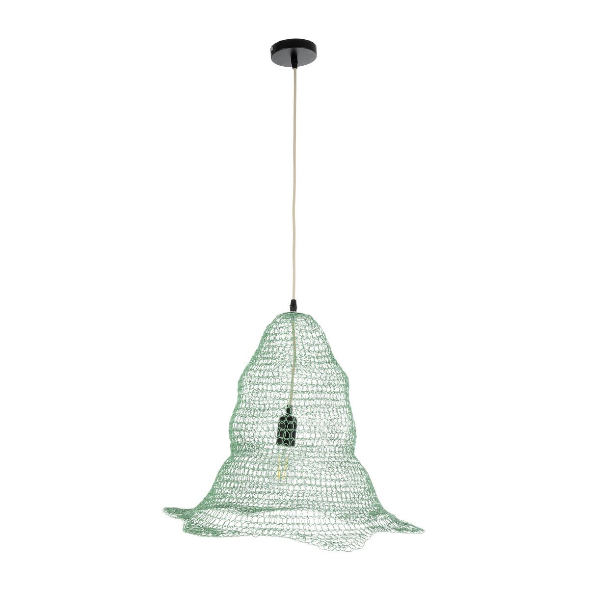 GloboStar® KENTUCKY 01891 Vintage Κρεμαστό Φωτιστικό Πλέγμα Μονόφωτο 1 x E27 IP20 Τιρκουάζ Μέταλλο - Μ50 x Π50 x Υ48cm - ledmania.gr
