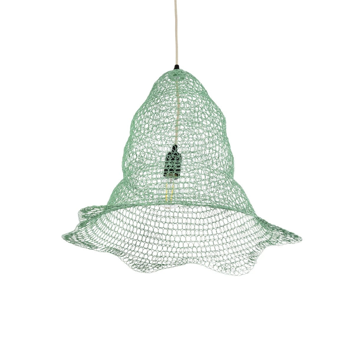 GloboStar® KENTUCKY 01891 Vintage Κρεμαστό Φωτιστικό Πλέγμα Μονόφωτο 1 x E27 IP20 Τιρκουάζ Μέταλλο - Μ50 x Π50 x Υ48cm - ledmania.gr