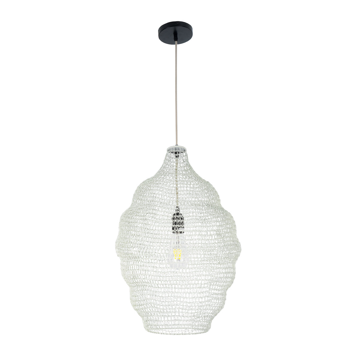 GloboStar® KENTUCKY 01898 Vintage Κρεμαστό Φωτιστικό Οροφής Μονόφωτο 1 x E27 AC220-240V IP20 - Φ40 x Υ60cm - Μπεζ Εκρού Μεταλλικό Πλέγμα - ledmania.gr