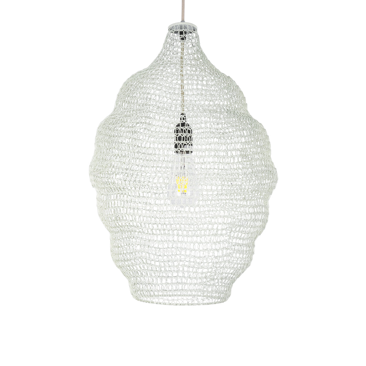 GloboStar® KENTUCKY 01898 Vintage Κρεμαστό Φωτιστικό Οροφής Μονόφωτο 1 x E27 AC220-240V IP20 - Φ40 x Υ60cm - Μπεζ Εκρού Μεταλλικό Πλέγμα - ledmania.gr