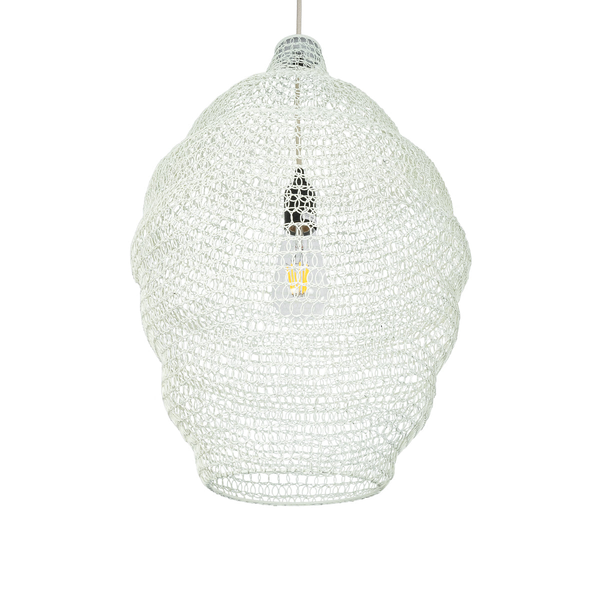 GloboStar® KENTUCKY 01898 Vintage Κρεμαστό Φωτιστικό Οροφής Μονόφωτο 1 x E27 AC220-240V IP20 - Φ40 x Υ60cm - Μπεζ Εκρού Μεταλλικό Πλέγμα - ledmania.gr