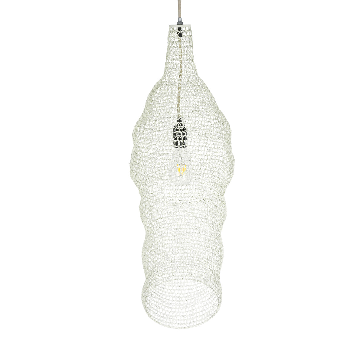 GloboStar® KENTUCKY 01904 Vintage Κρεμαστό Φωτιστικό Οροφής Μονόφωτο 1 x E27 AC220-240V IP20 - Φ30 x Υ80cm - Μπεζ Εκρού Μεταλλικό Πλέγμα - ledmania.gr