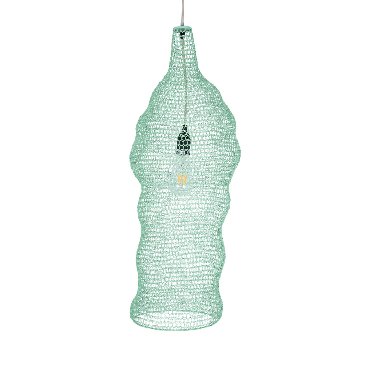 GloboStar® KENTUCKY 01906 Vintage Κρεμαστό Φωτιστικό Οροφής Μονόφωτο 1 x E27 AC220-240V IP20 - Φ30 x Υ80cm - Τιρκουάζ Μεταλλικό Πλέγμα - ledmania.gr