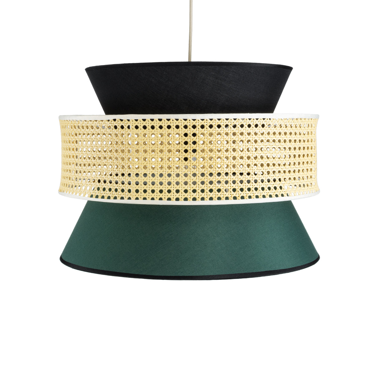 GloboStar® SAIGE 01916 Boho Κρεμαστό Φωτιστικό Οροφής Μονόφωτο 1 x E27 AC220-240V IP20 - Φ50 x Υ36cm - Μπεζ Μπαμπού Πλέγμα με Πράσινο και Μαύρο Υφασμάτινο Καπέλο - ledmania.gr